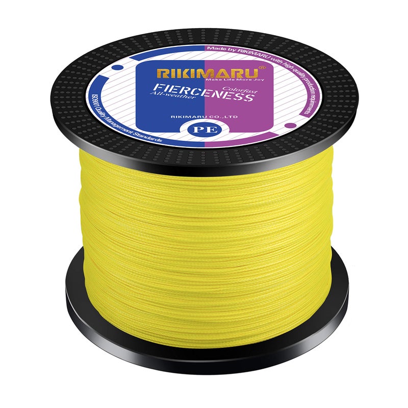 RIKIMARU Braided Fishing Line Abrasion Resistant Superline Zero Stretch&Low Memory Extra Thin Diameter Yellow 327Yds, 10LB - Image 1